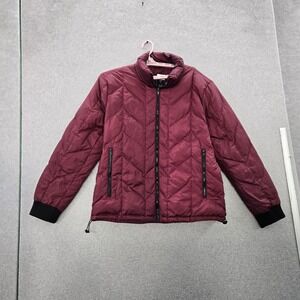 Guess Women Jacket XL Red Puffer Jacket Activewear Zipper Long Sleeve